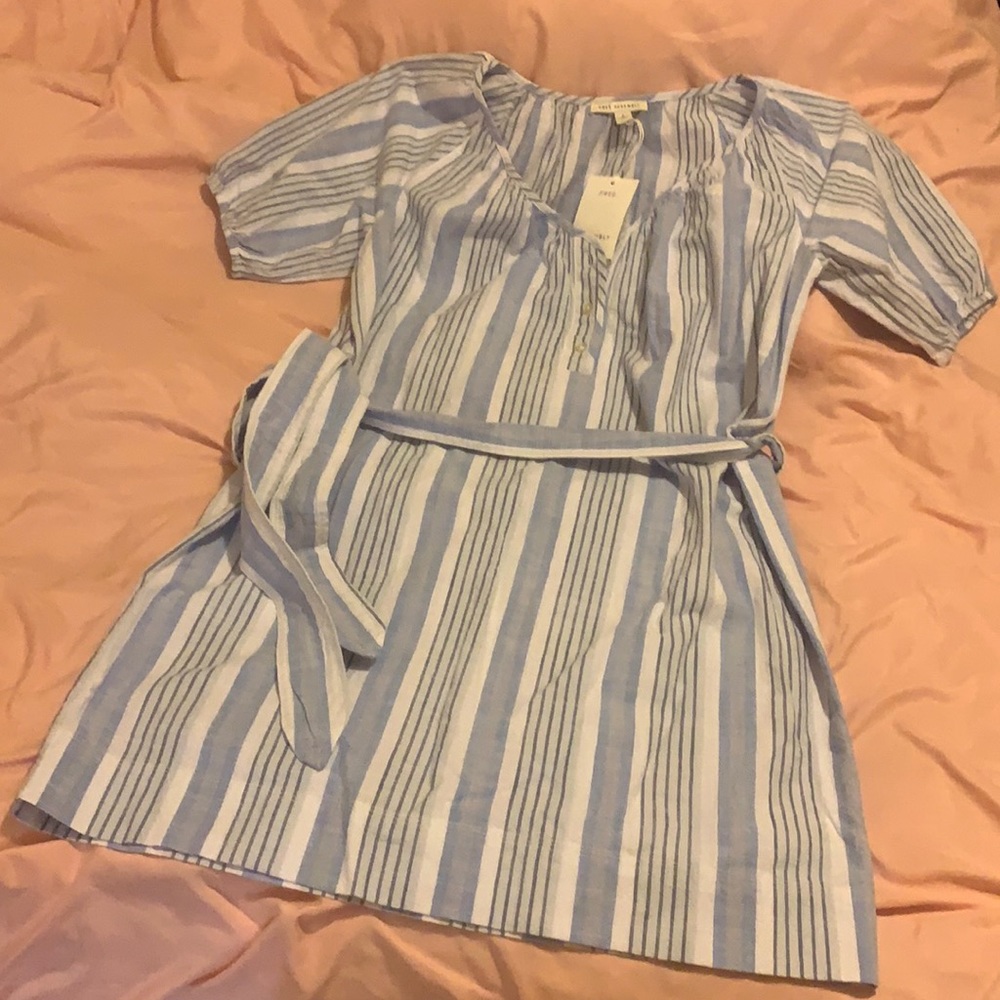 Free Assembly. Blue,white, grey stripped shirt dress